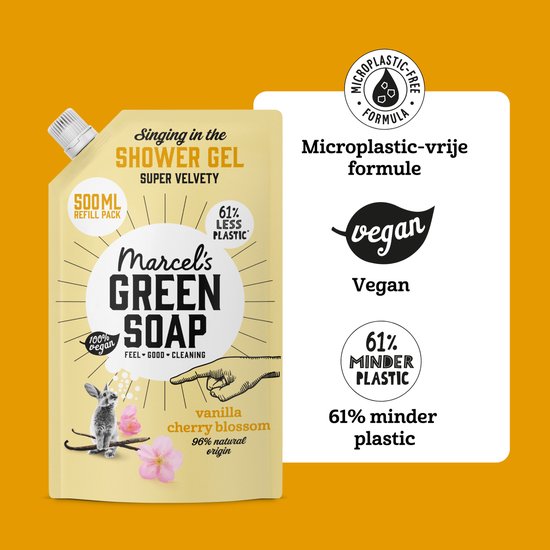 Recharge de gel douche Marcel's Green Soap - Vanille et fleur de cerisier - 6 x 500 ml