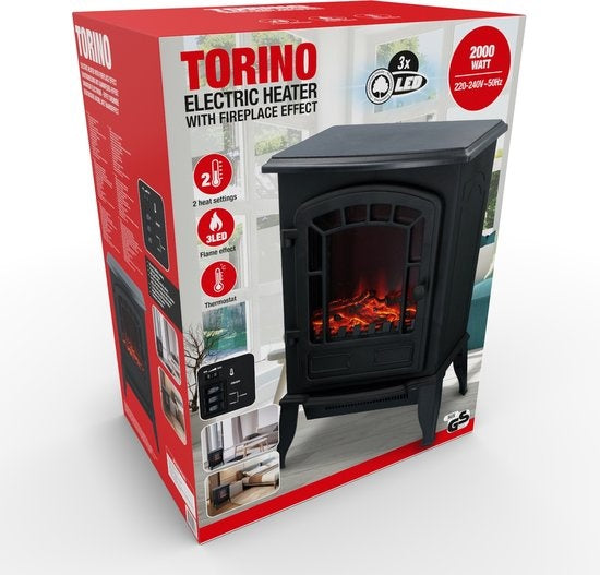 Cheminée électrique - Torino - Poêle électrique avec Flammes - LED 2000W