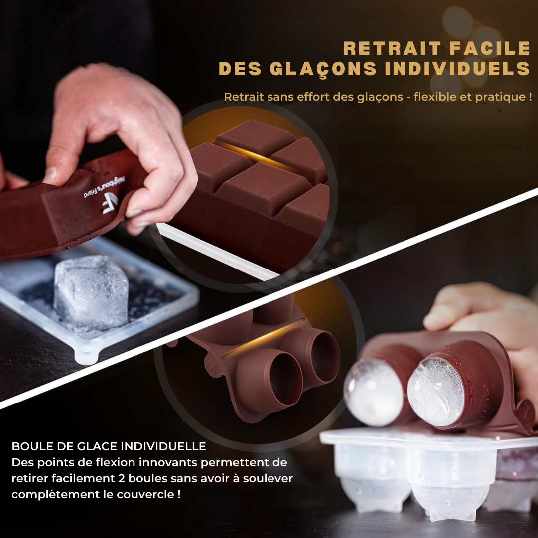 Moule à glaçons Neighbour's Friend - 6 glaçons XXL - Lavable au lave vaisselle - ø 4,5/5 cm - Marron