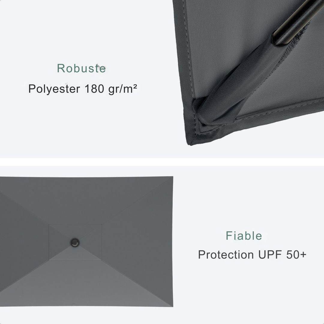 Parasol LifeGoods imperméable avec housse, 270x180cm, Gris foncé