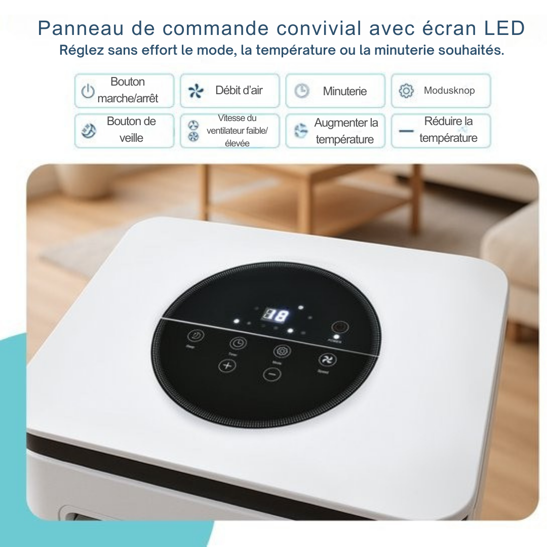 Gologi 3-in-1 Mobile Air Conditioner - Rafraîchisseur d'air avec Wifi et App - 9,000 BTU/h - Avec kit d'étanchéité pour fenêtre - Télécommande incluse - Convient pour la chambre à coucher - Blanc