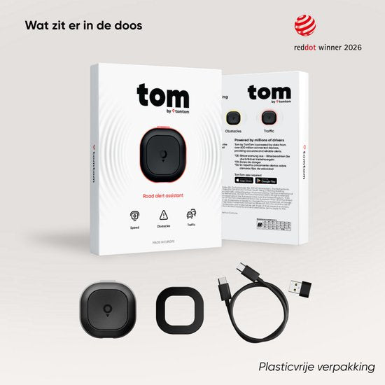 Tom by TomTom | Détecteur de radars pour voiture | Avertit en cas de radars fixes et mobiles, ainsi que d'embouteillages | Sans abonnement | CarPlay et Android Auto | Fabriqué en Europe