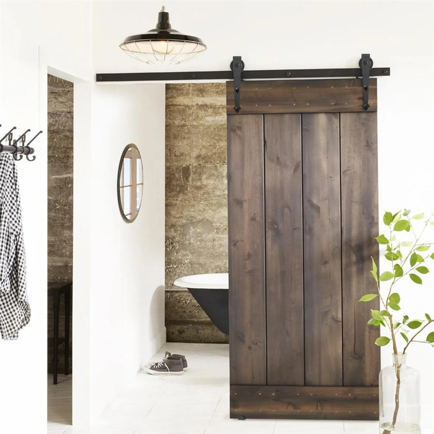 Yaheetech Ensemble de quincaillerie pour portes coulissantes 183 cm - équipé de roulettes en acier au carbone, de butoirs de porte et d'un guide de sol - pour portes en bois et en métal - fer noir - 183 x 23 x 5,5 cm