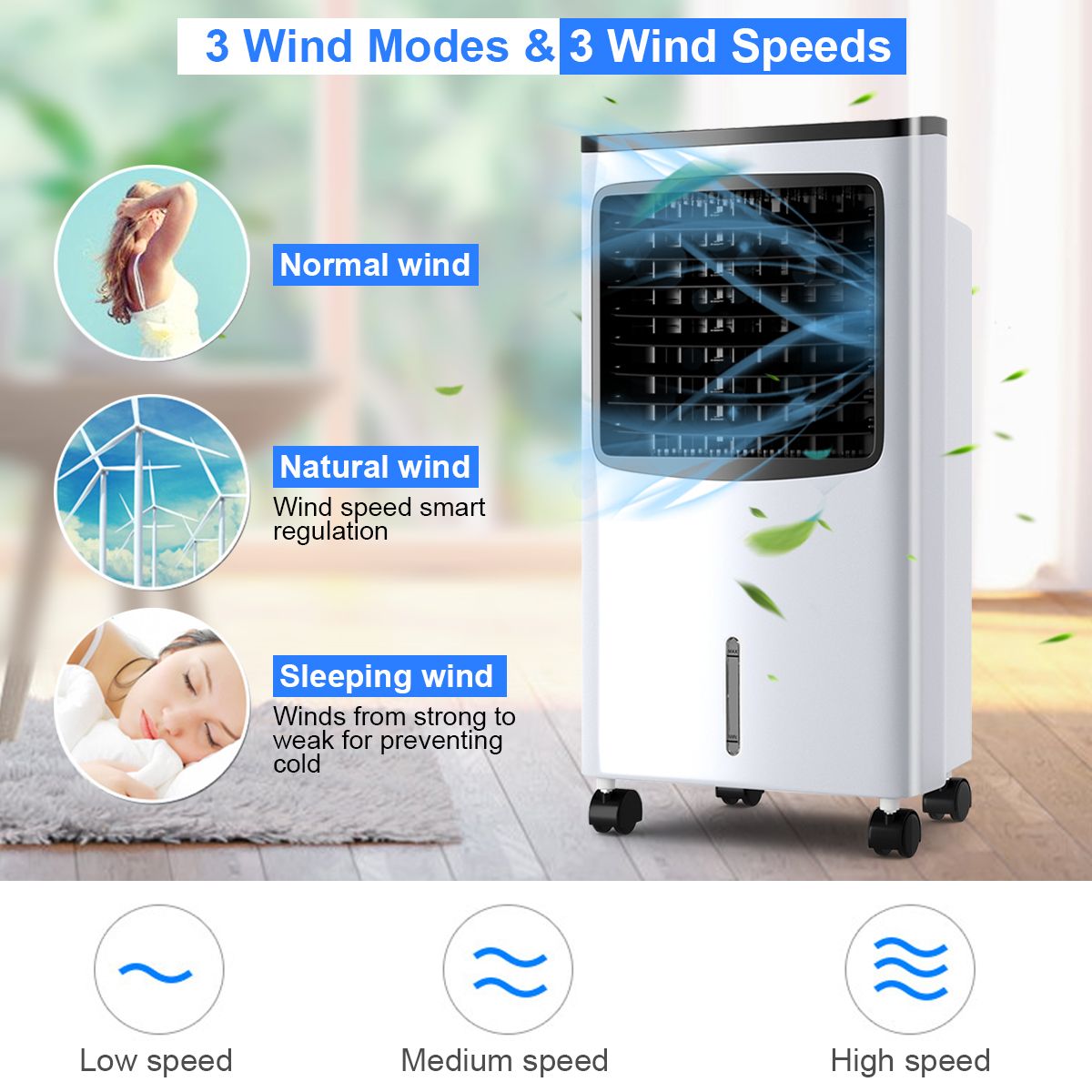Climatiseur portable Coast - Climatiseur par évaporation 4-en-1 - Réservoir d'eau de 8 litres - Oscillation à 70° - Noir/blanc