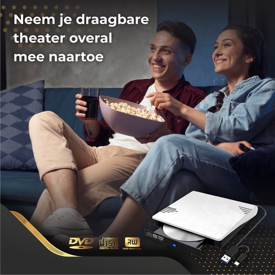 Lecteur DVD externe pour ordinateur portable - Graveur DVD/CD - Windows et Mac - USB 3.0 et C