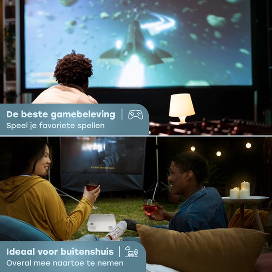 Audyn Beamer - Full HD 1080P - Mini Beamer portable - Projecteur sans fil - Wifi et Bluetooth - Beamers - Hdmi, Usb et Aux - Blanc