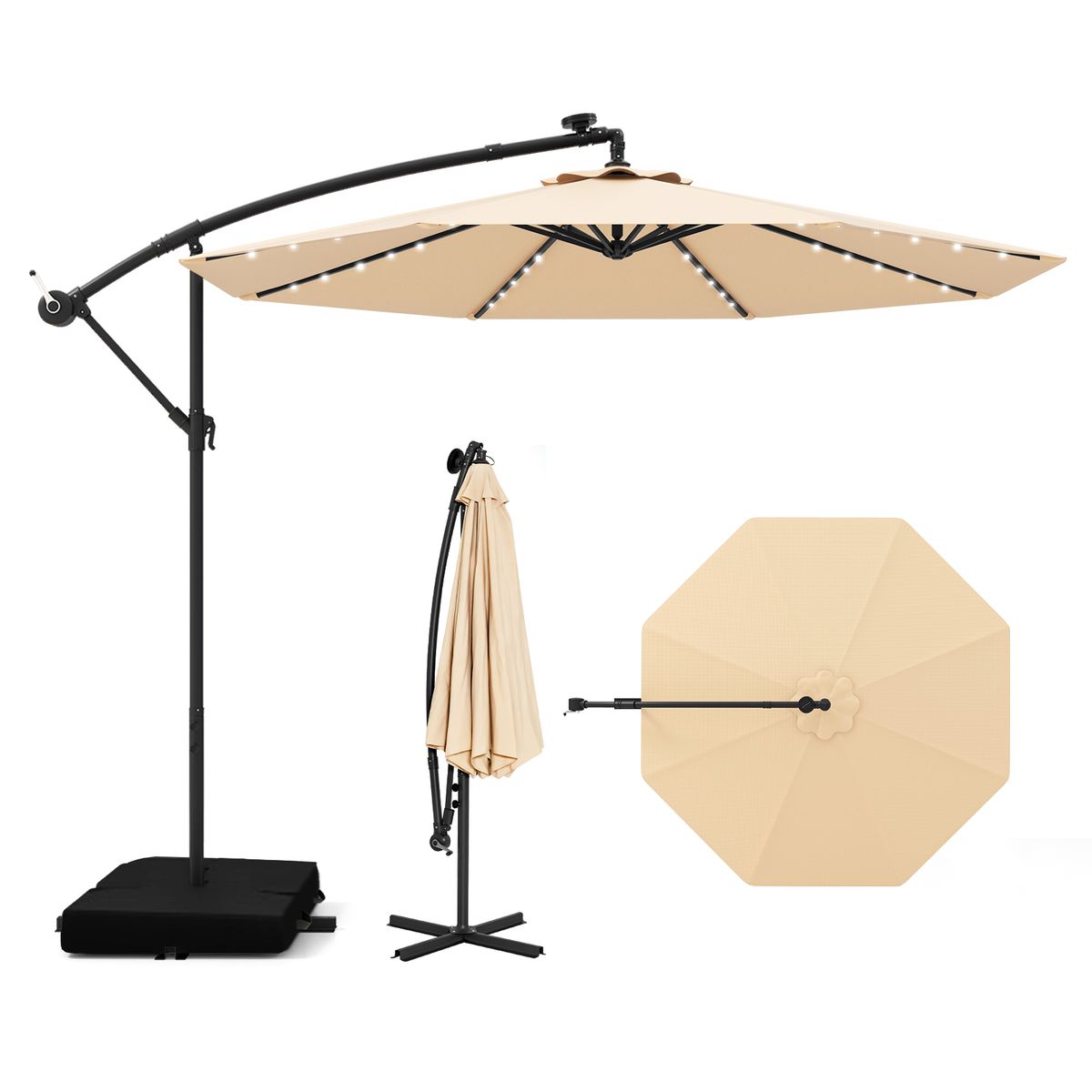 Parasol de terrasse Coast avec éclairage LED à énergie solaire - bras réglable - beige - Ø 350 cm