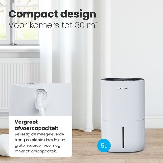 Auronic - Déshumidificateur - Capacité 16 l - Humidimètre numérique - Avec mode nuit et minuterie - Réservoir d'eau 2 l - Plastique - Blanc