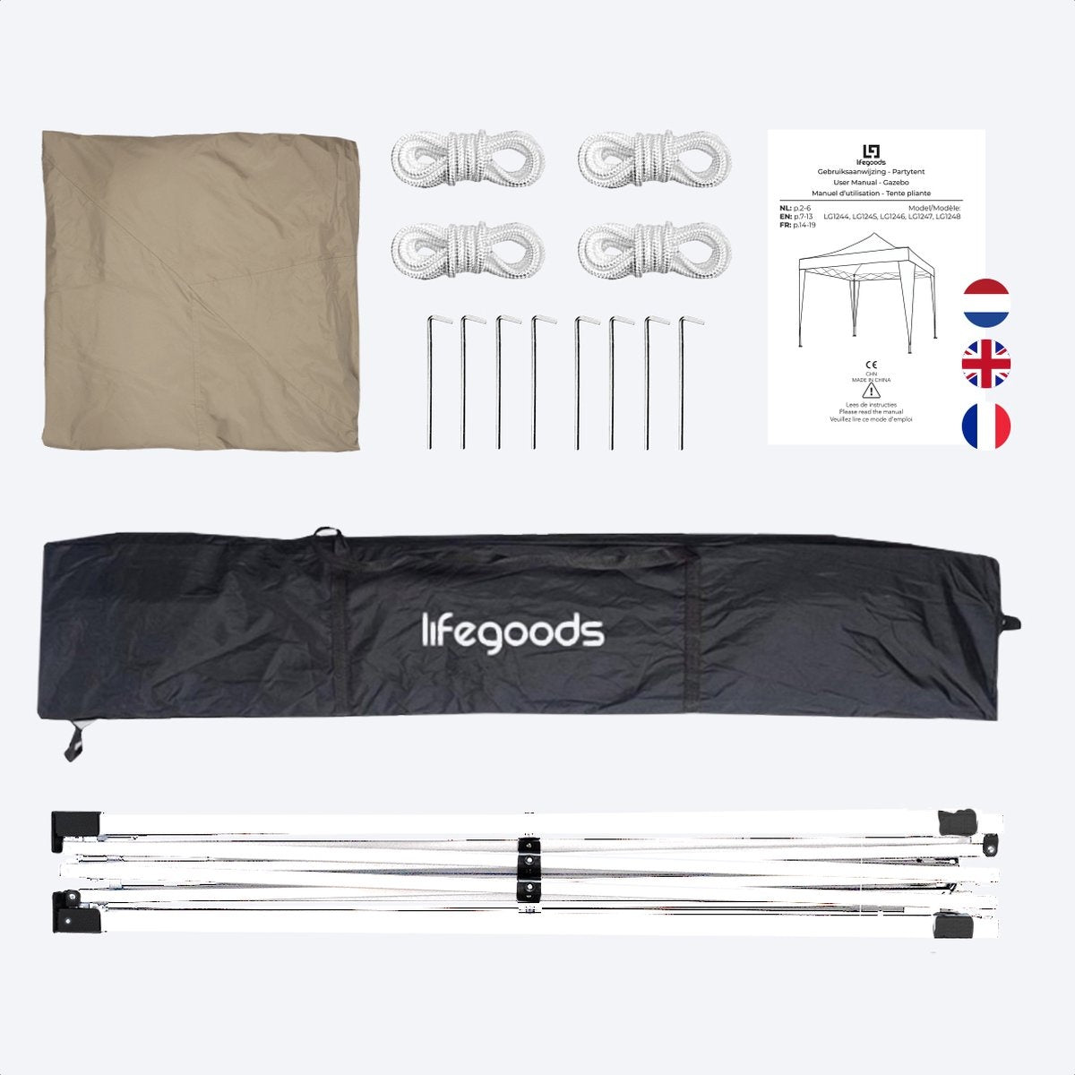 Tonnelle de jardin - LifeGoods - Pavillon - Tente de fête - 3x3 m - Montage facile - Pliable - Avec sac de transport - Beige