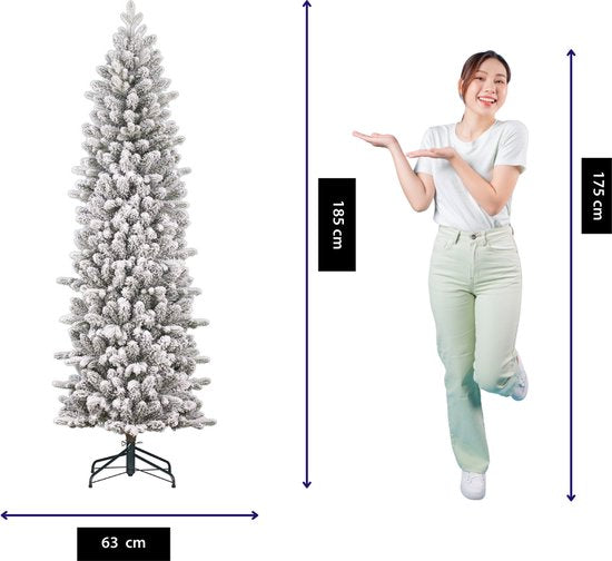 Black Box Trees Harma Slim : sapin de Noël avec effet neige et structure à charnières pour un montage rapide - Sapin artificiel pour petits espaces - Décoration de Noël d'intérieur - H 185 x Ø 63 cm - Vert givré