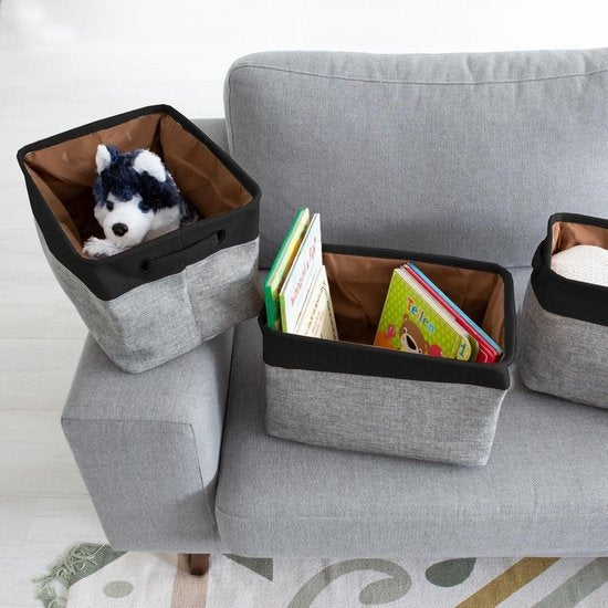 LifeGoods Panier de rangement - 3 pièces - Organiseur de placard - 20 L - Textile - Gris