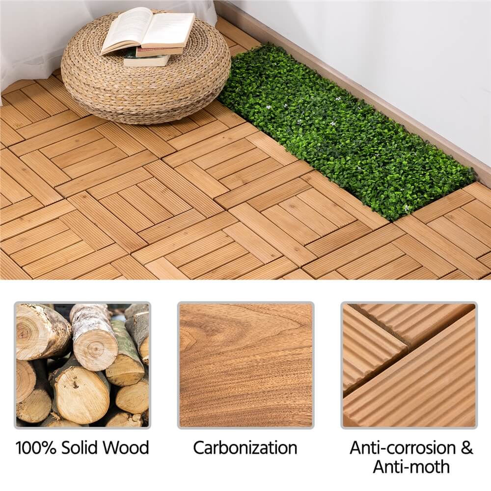 Yaheetech - Lot de 27 dalles de terrasse en bois - Bois de pin - 30,5 x 30,5 cm - Système d'emboîtement - Antidérapantes - Pour l'intérieur et l'extérieur