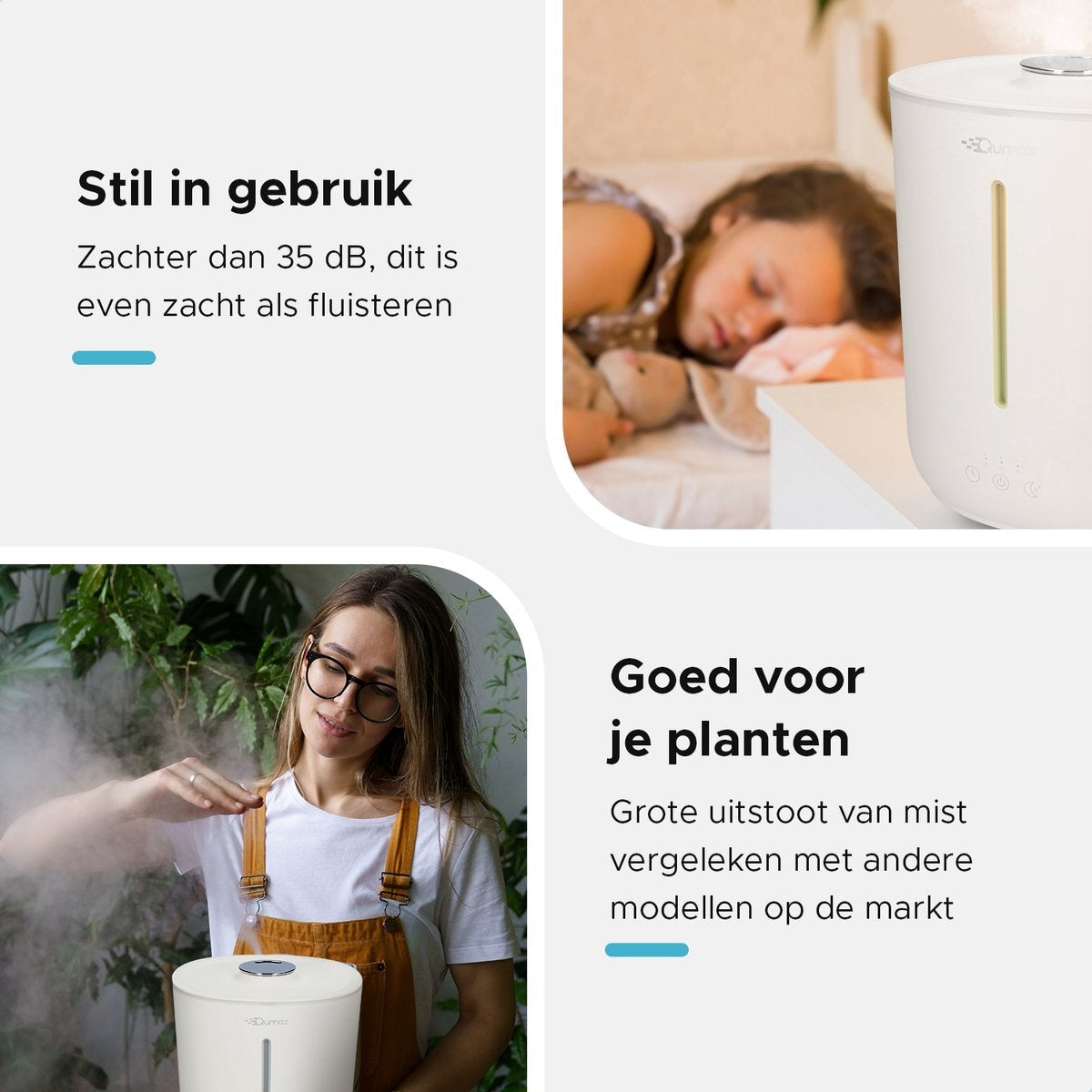 Qumax Humidificateur avec Aromathérapie - Humidificateur - Nébulisateur - Différents niveaux - Design silencieux - 2.8L