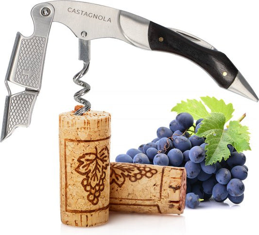 Tire-bouchon Castagnola - Couteau de serveur - Décapsuleur - Ouvre-bouteille - Levier - Deluxe - Bois d'ébène et acier inoxydable