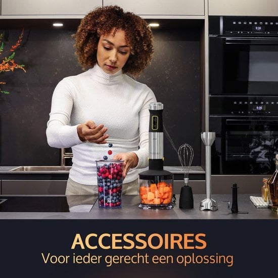 JAP Appliances ForceBlend F2 - 5in1 Hand blender set (1500W) - Comprend un hachoir, une tasse à mesurer, un broyeur à glace, un fouet et un batteur - Pour la soupe, la viande, les smoothies et les collations pour bébés - Black/RVS
