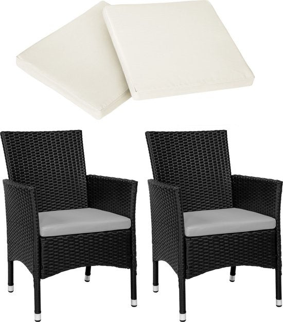 tectake® - set de 2 chaises de jardin en osier avec 4 housses de coussin - noir - 404549 - poly-rattan