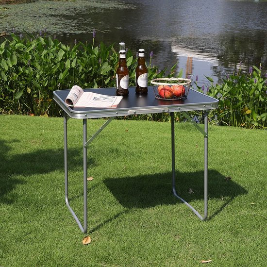 Table pliante - Bureau portable - Support compact - Surface pliante - Poste de travail de voyage - Tableau léger - Plateau facile à installer - Noir - 70x60x50 cm