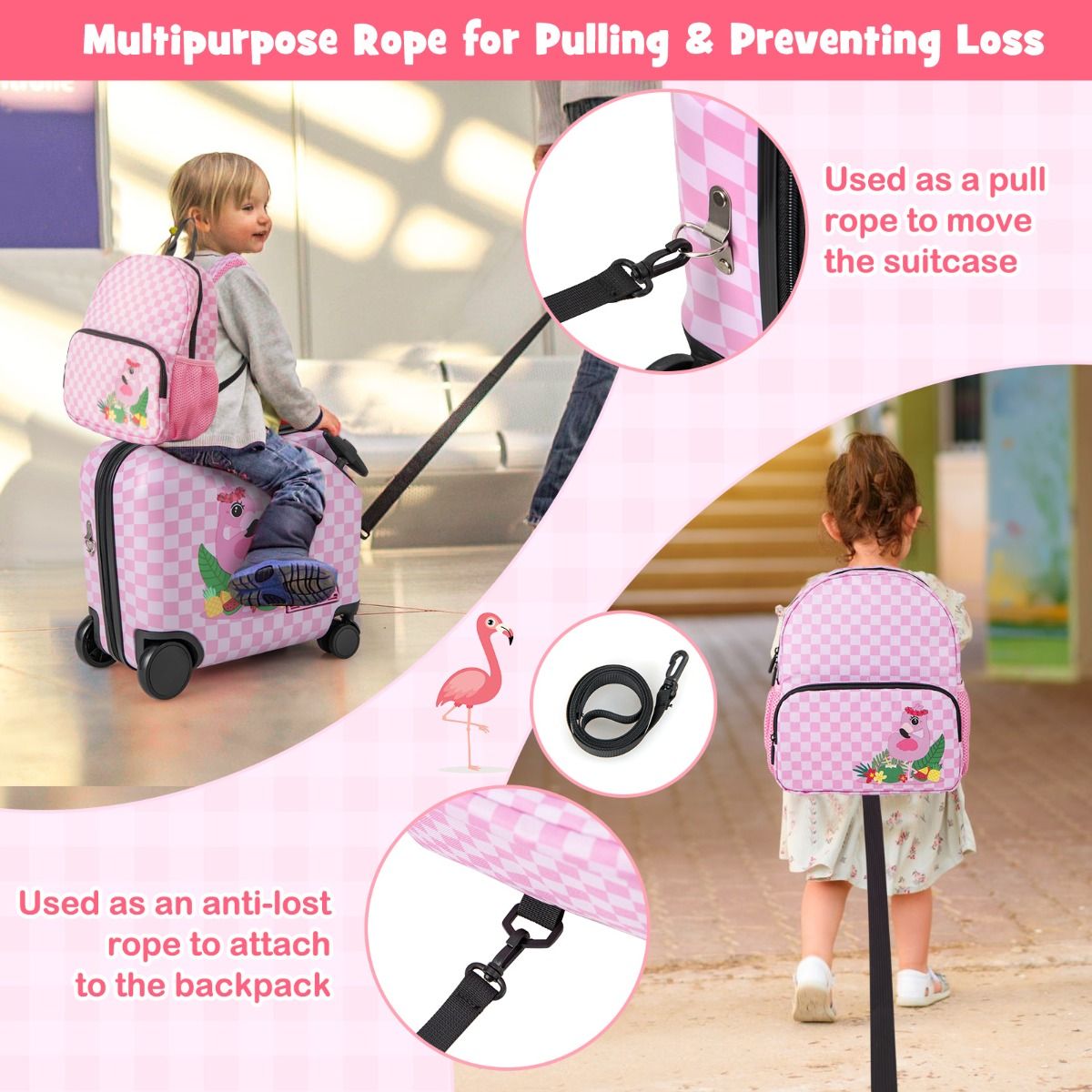 Ensemble valise et sac à dos pour enfant Coast - Conception 4 en 1 - Fonction siège - Rose