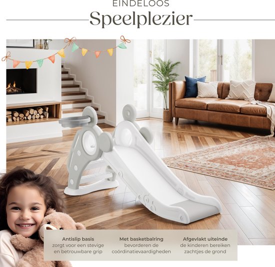 tectake® Toboggan pour enfants - Toboggan Toddler - A partir de 2 ans - Avec anneau de basket - Pliable - 128 x 66,5 x 67,5 cm - Pour l'intérieur et l'extérieur - Gris