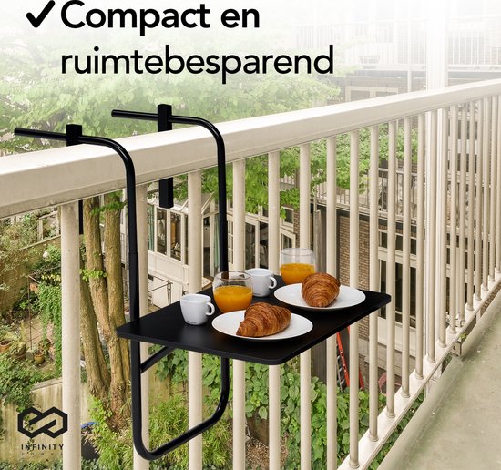 Infinity Goods Table de balcon - pliante - 40 x 60 CM - réglable - suspendue - noire