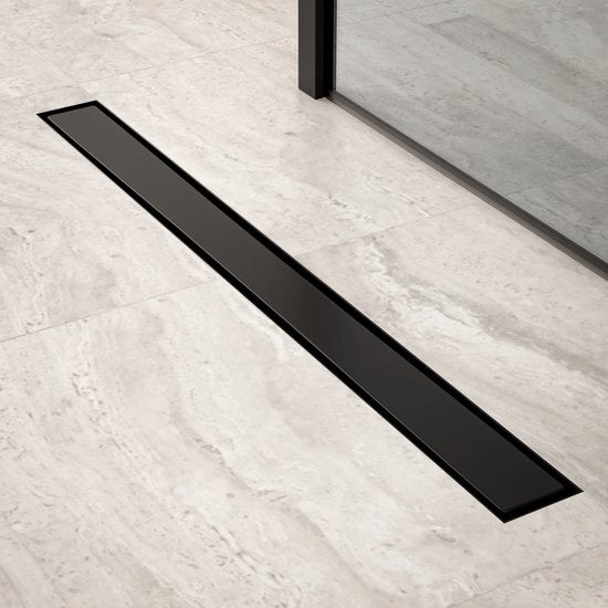 Receveur de douche - 80cm - Noir mat - Grille à carreler - Inox - Avec bride