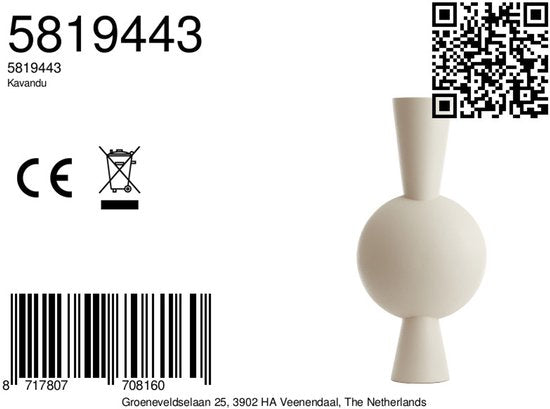 Vase Kavandu de Light & Living - Blanc - 37,5 x 22 x 81 cm - Métal - Moderne - Vase à fleurs - Décoration d'intérieur - Vase décoratif pour le salon ou la chambre à coucher