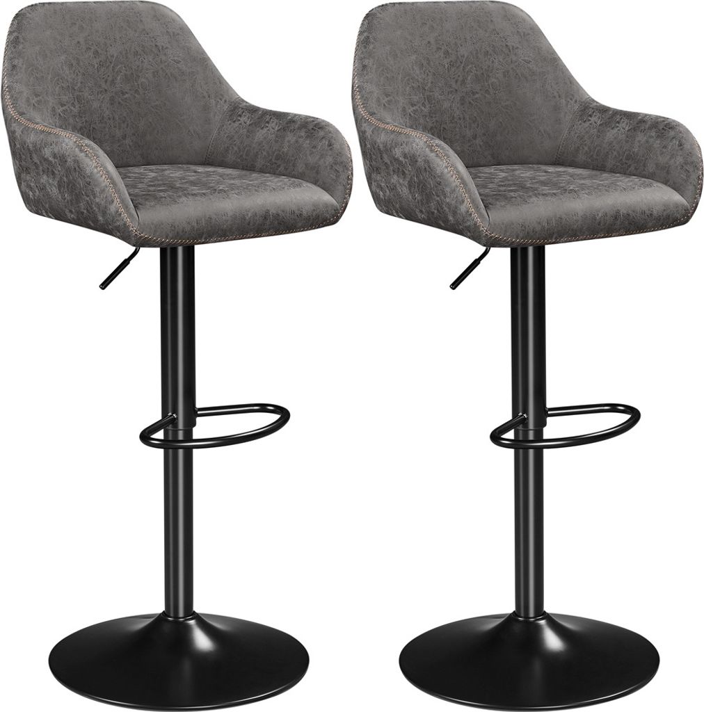 Lot de 2 tabourets de bar Yaheetech avec dossier - Pivotants à 360° - Réglables en hauteur de 87,5 à 107,5 cm - Simili cuir et métal - Gris