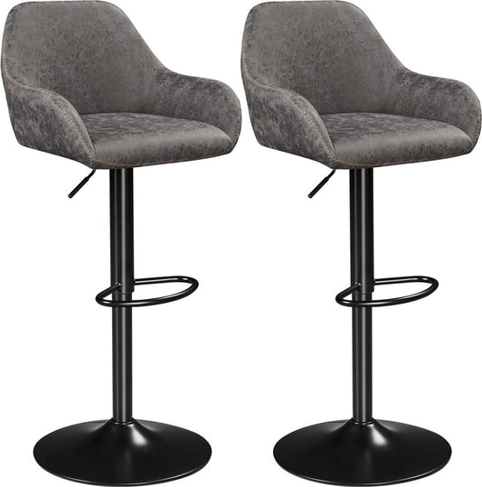 Lot de 2 tabourets de bar Yaheetech avec dossier - Pivotants à 360° - Réglables en hauteur de 87,5 à 107,5 cm - Simili cuir et métal - Gris