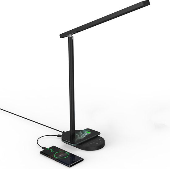 TIKKENS Lampe de bureau LED dimmable - Chargeur sans fil & chargeur USB - Chargeur sans fil - Blanc