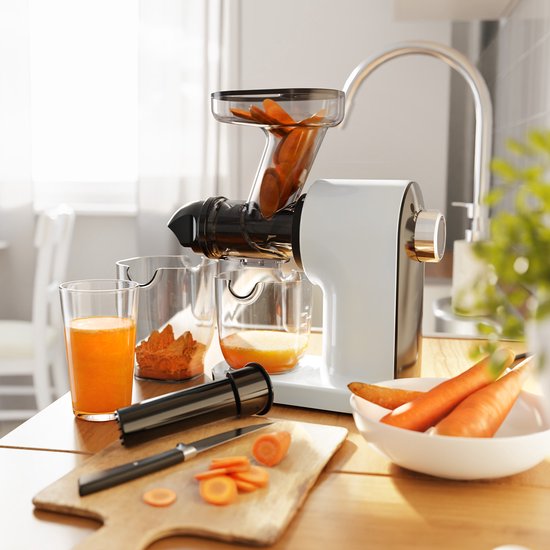 KitchenBrothers Extracteur de jus - Compact - Presse-agrumes - Presse-légumes et fruits - 45 mm - 500 ml - Blanc