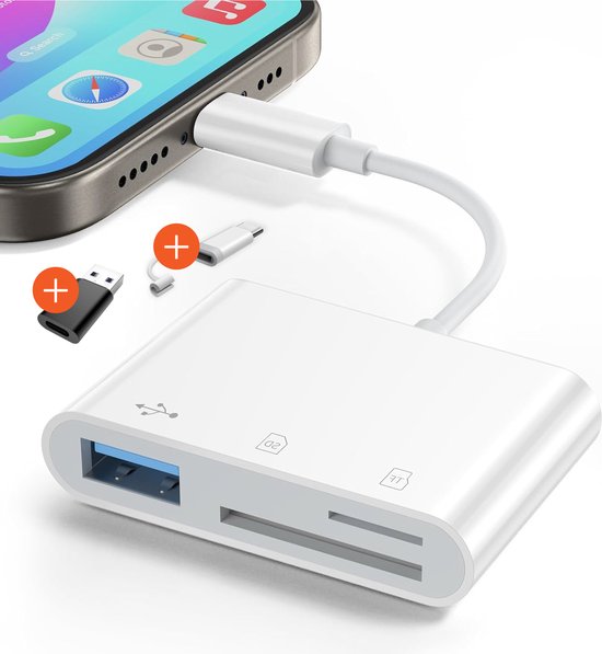 Skoov SD Card Reader - Lecteur de cartes pour iPhone et USB-C - Lecteur de cartes Micro SD et SD - Adaptateur Lightning - Lecteur de cartes mémoire - Lecteur SD et Micro SD - USB vers USB C