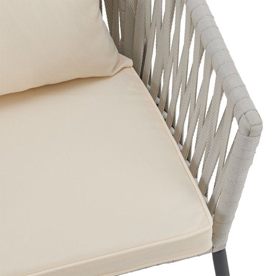 2 Chaises de jardin avec filet en corde - Gris clair - Coussins d'assise et de dossier inclus