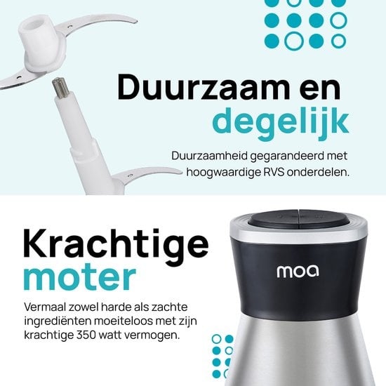 MOA Chopper XL - Hachoir alimentaire - bol en verre de 2 litres - 4 lames - FC360