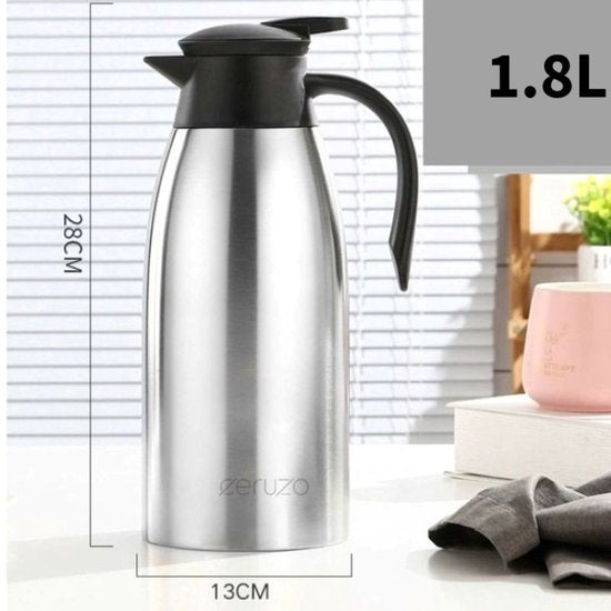 Ceruzo Thermos en acier inoxydable - 1,8 litre - Double paroi - Etanche - Boissons chaudes et froides - 28x13 cm