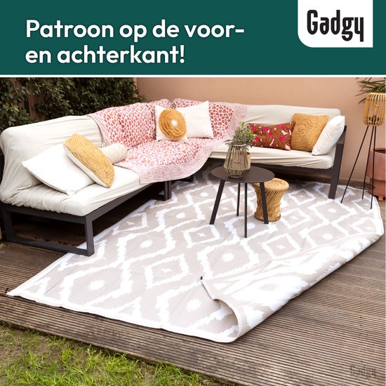 Tapis d'extérieur Gadgy XXL - Tapis d'extérieur 300x200 cm - Tapis de jardin double face - Tapis de pique-nique beige blanc - Tapis d'extérieur