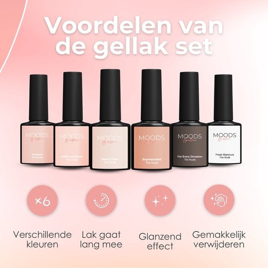 Vernis à ongles en gel - Moods Gellac - Ensemble de 6 pièces - 8ML - Kit de démarrage - Édition Nude - Ongles - Kit de démarrage de vernis en gel