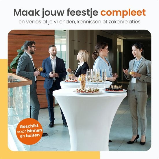 Goliving Bartable Table - Housse de table incluse - Jupe de table - Pliable - Table de fête robuste - Pour l'intérieur et l'extérieur - Capacité 50kg - Ø80 x 110 cm - 8,5 kg - Blanc