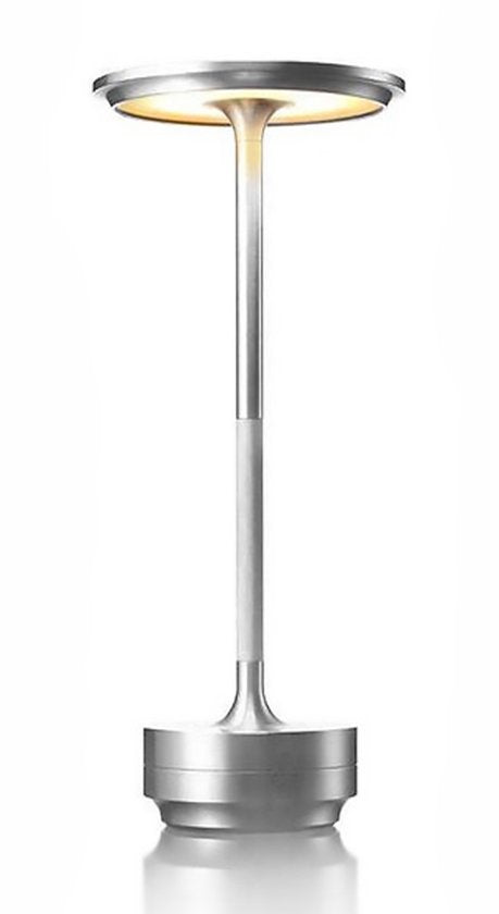 Goliving Lampe de table rechargeable - Sans fil et dimmable - Lampe tactile moderne - Lampe de nuit pour chambre à coucher - Anti-éclaboussures - 27 cm - Silver