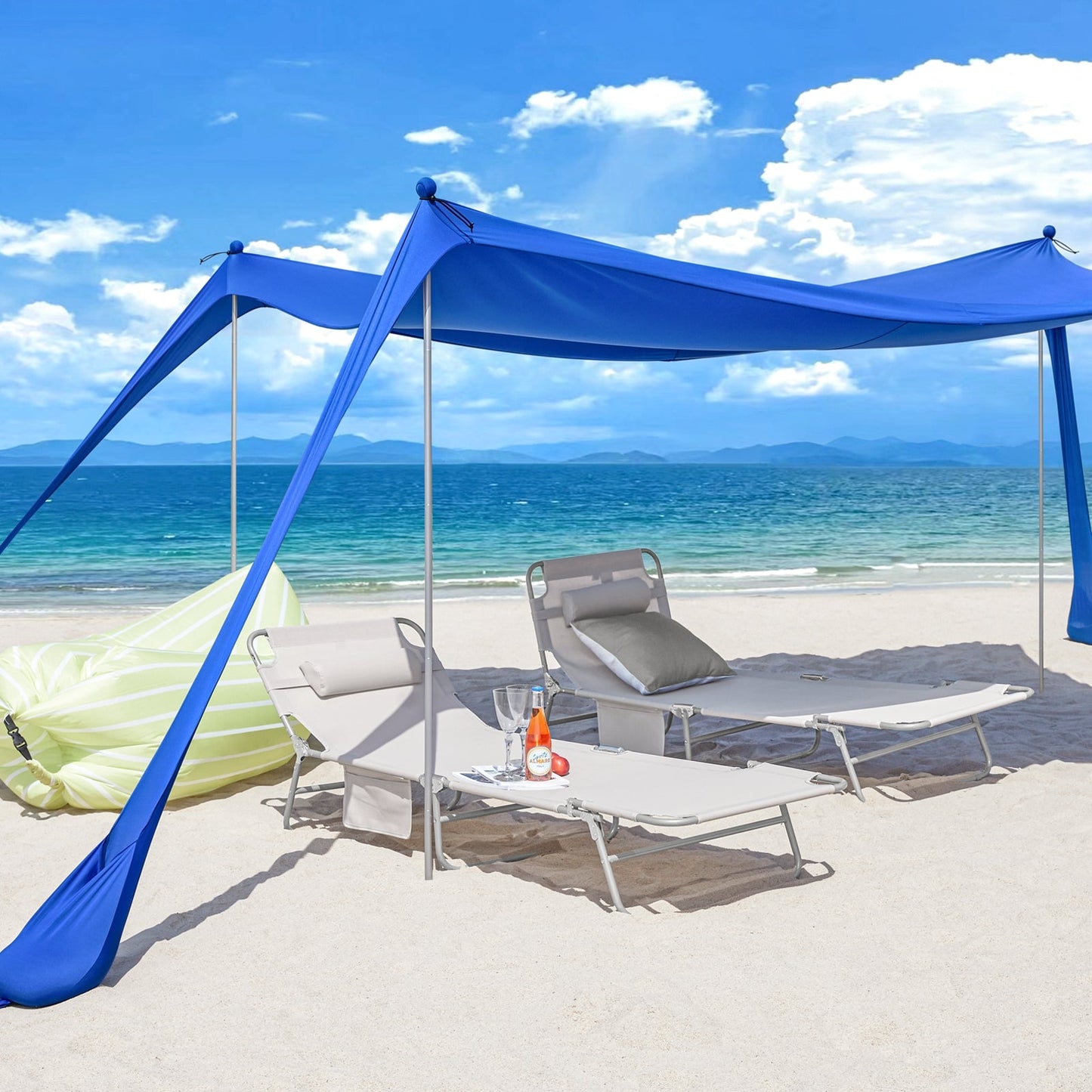 SoBuy OZT02-DB Tente de plage 400x400x200 cm - Bleu roi - Lycra Polyester - UPF 30 - Tente de plage portable avec sac de transport