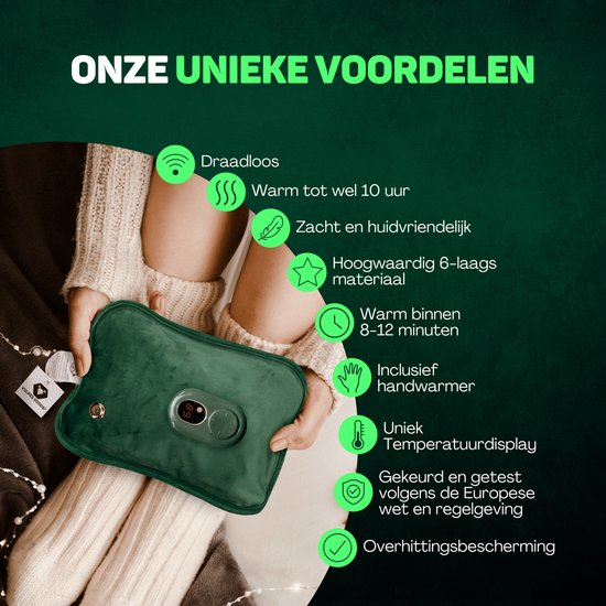 Vulpes Goods® - Bouillotte électrique - Flanelle douce - Bouillotte rechargeable - Bouillotte pour bébé - Coussin chauffant - Chauffe-mains inclus - Affichage numérique - Idéal pour les troubles menstruels - Version PRO