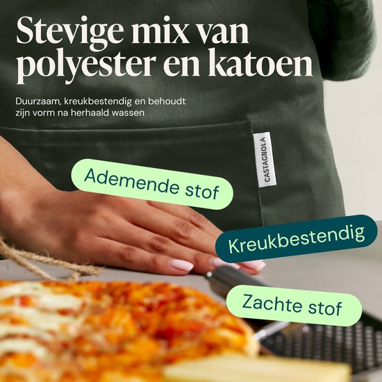 Tablier de cuisine Castagnola - Résistant à l'eau et à la saleté - Tablier de cuisine professionnel - Tablier pour femmes et hommes - Tablier de traiteur - Unisexe - Boucle réglable - Compartiments extra-larges - Vert