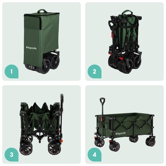 LifeGoods Wagon - XL - Pliable - 200L - 150KG de capacité de charge - Vert