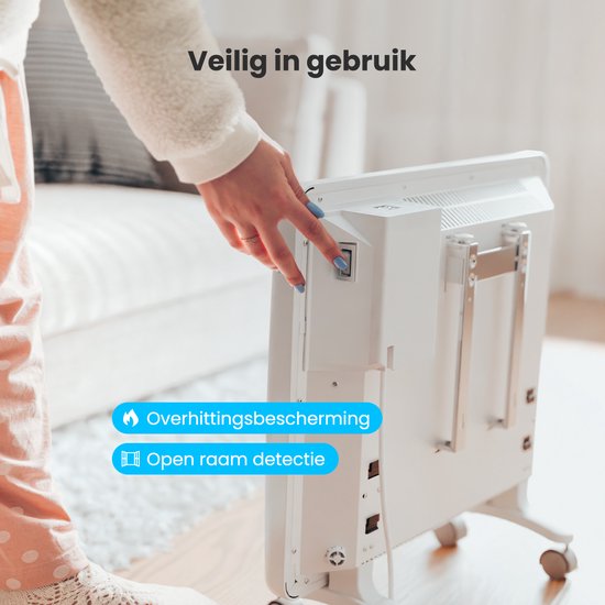Convecteur électrique - 1000W - Chauffage électrique - 3 niveaux - Panneau métallique - Roues - Blanc