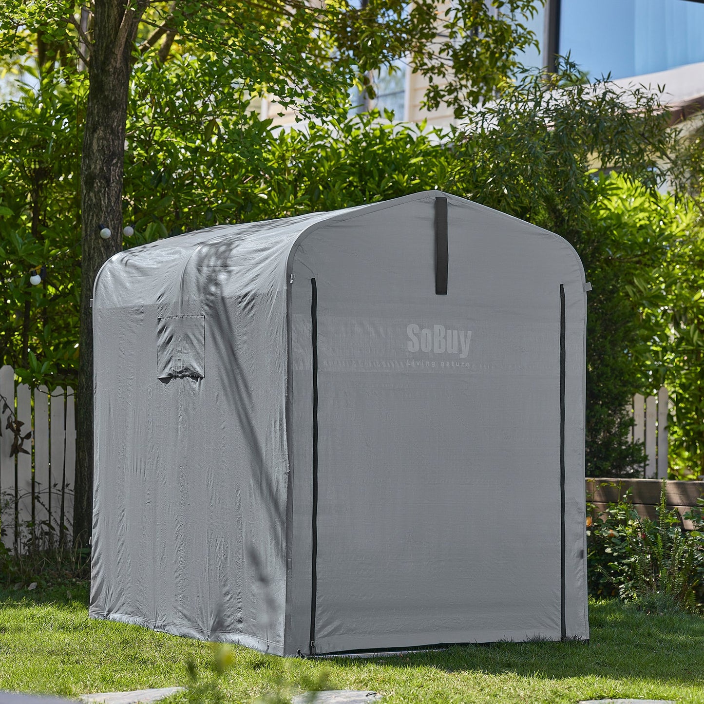 sobuy Abri de jardin extérieur - abri motorisé étanche avec crochets - abri vélo et rangement outils - gris - 120 × 176 × 163 cm