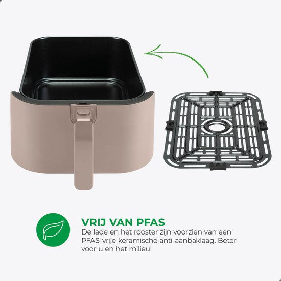 Bourgini Slimfit Airfryer XXL Beige - Friteuse à air chaud - 8 litres - 1700W - sans PFAS