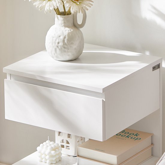 SoBuy Lot de 2 tables d'appoint, table de nuit avec 1 tiroir et 3 étagères, table basse au design scandinave pour le salon ou la chambre, blanc, 39x65x39cm, FBT49-Wx2