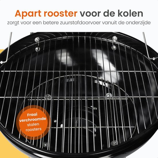 Barbecue au charbon de bois Goliving - Ø54 cm - Accessoires inclus - Barbecue au charbon de bois sur roues - BBQ XXL avec couvercle - Rond - 65 x 89 cm - Noir - Métal