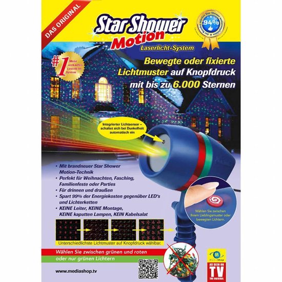 Projecteur de lumières de Noël - Star Shower Motion (projecteur laser avec motifs animés)