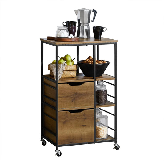 SoBuy FKW111-PF Chariot de cuisine avec 3 tiroirs et 3 étagères - Avec roues - 53x89x37 cm