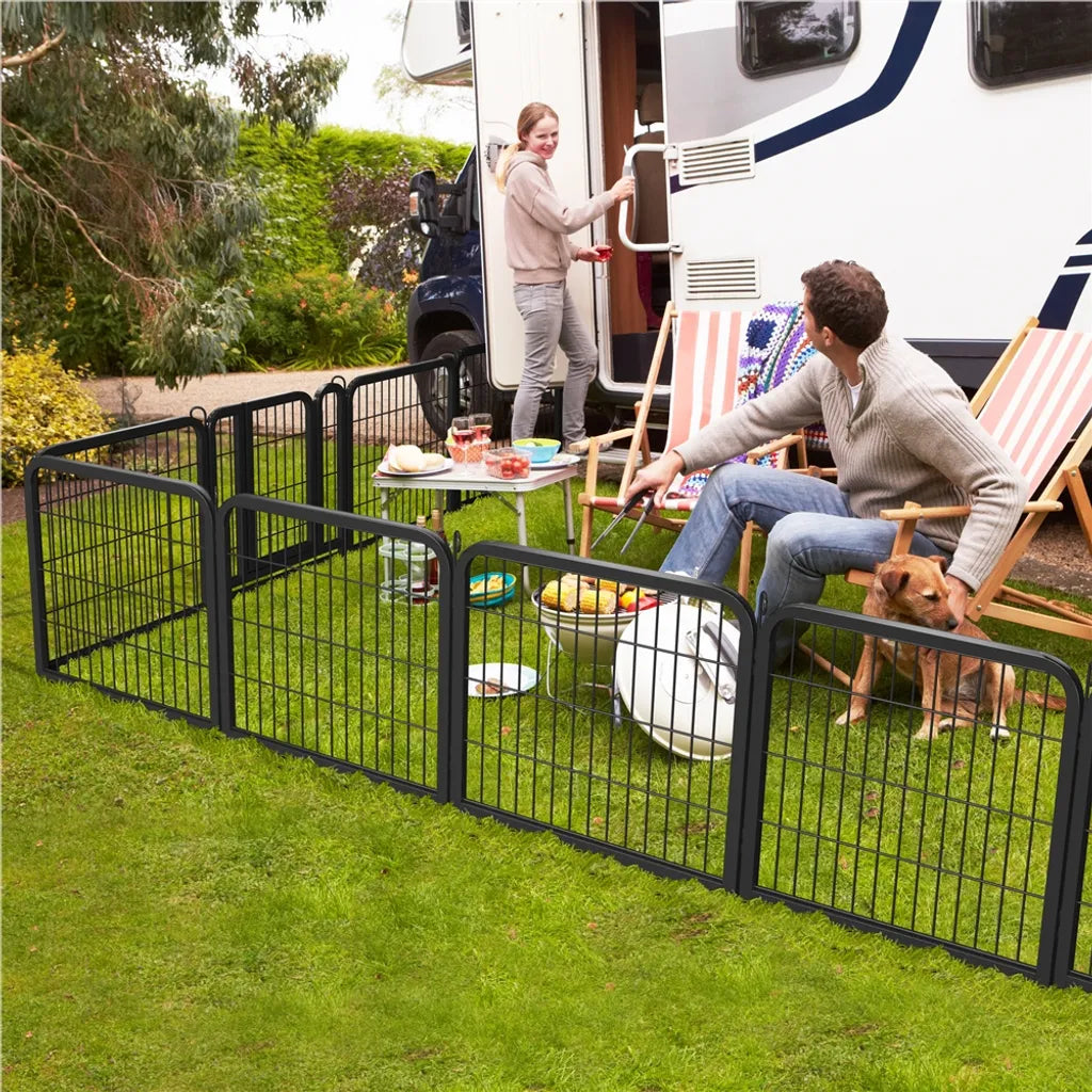 Yaheetech Enclos pour chiots, 8 panneaux, 60,5 cm de hauteur - Enclos pliable pour animaux avec porte - Noir